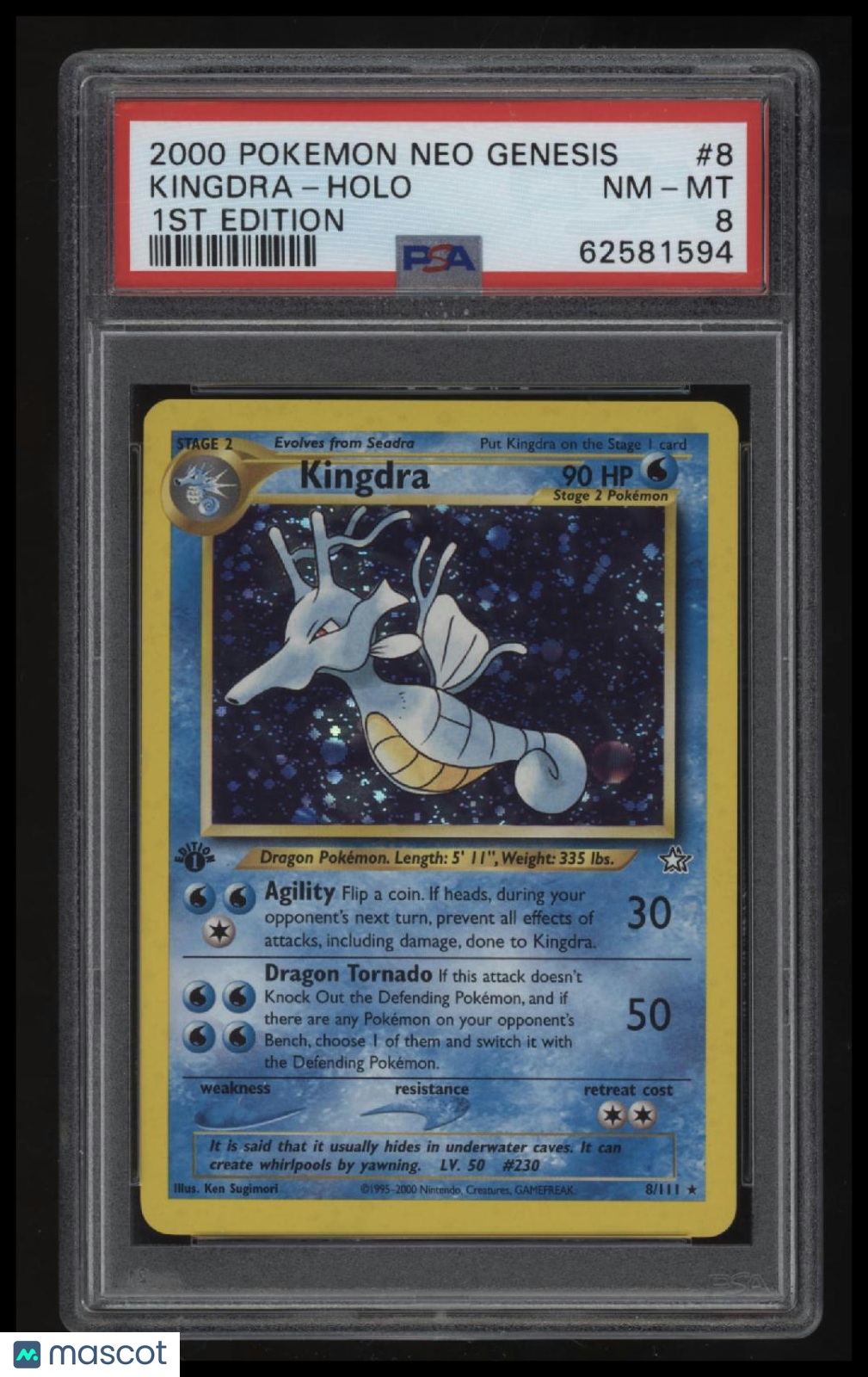 2000 Pokemon Neo Genesis 1st Edition Kingdra-Holo 1st Edition PSA 8
