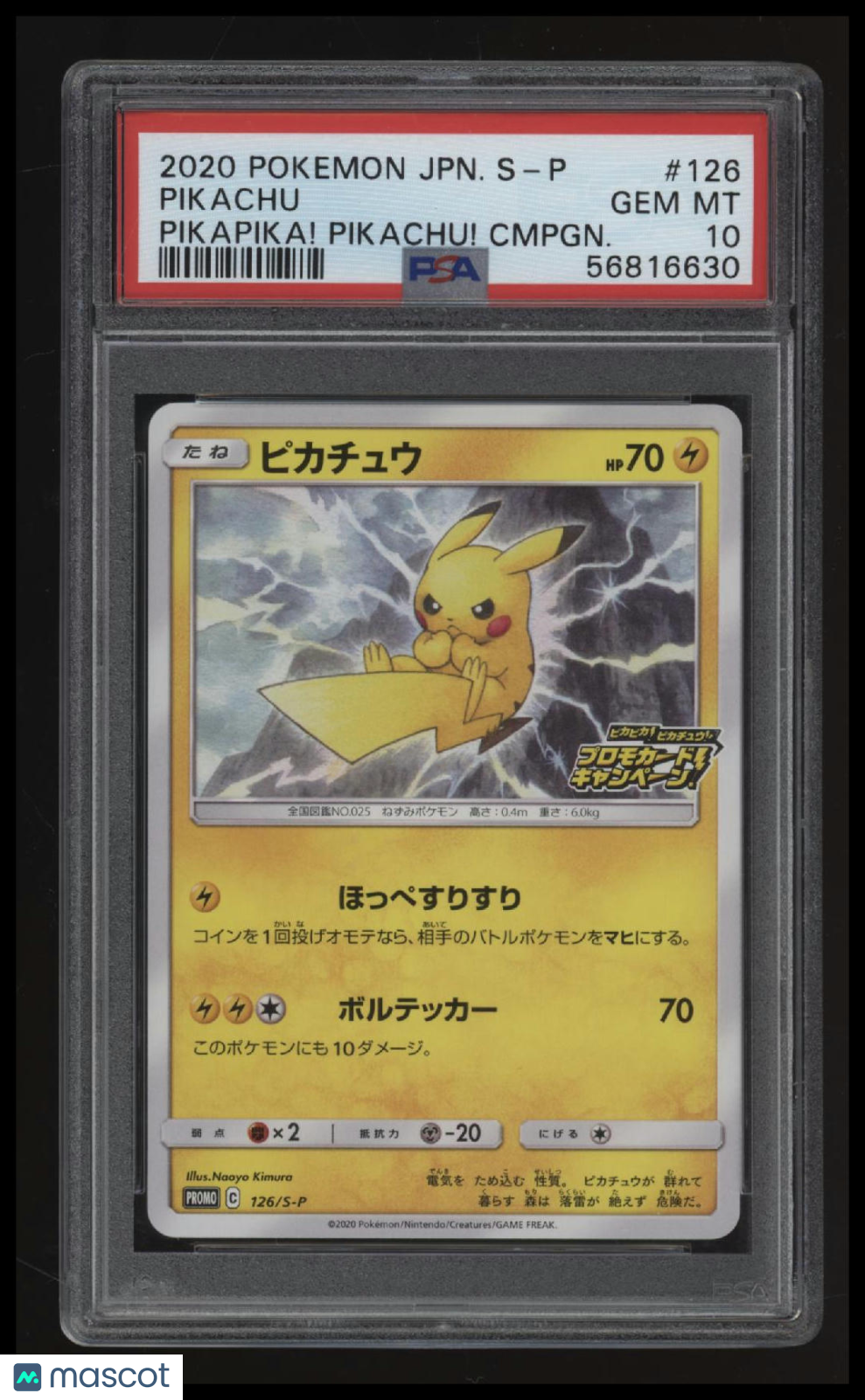 2020 Pokemon Japanese S Promo Pikachu Pikapika! Pikachu! Cmpgn. PSA 10