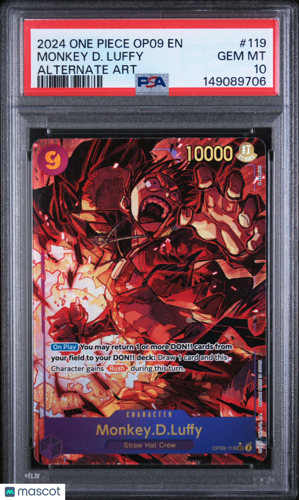 2024 One Piece Op09-Emperors In The New World Monkey D. Luffy Alt Art PSA 10