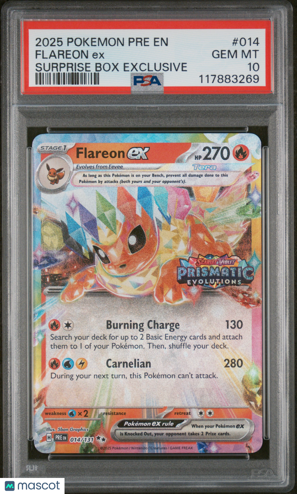 2025 Pokemon Prismatic Evolutions Flareon Ex Surprise Box Exclusive PSA 10