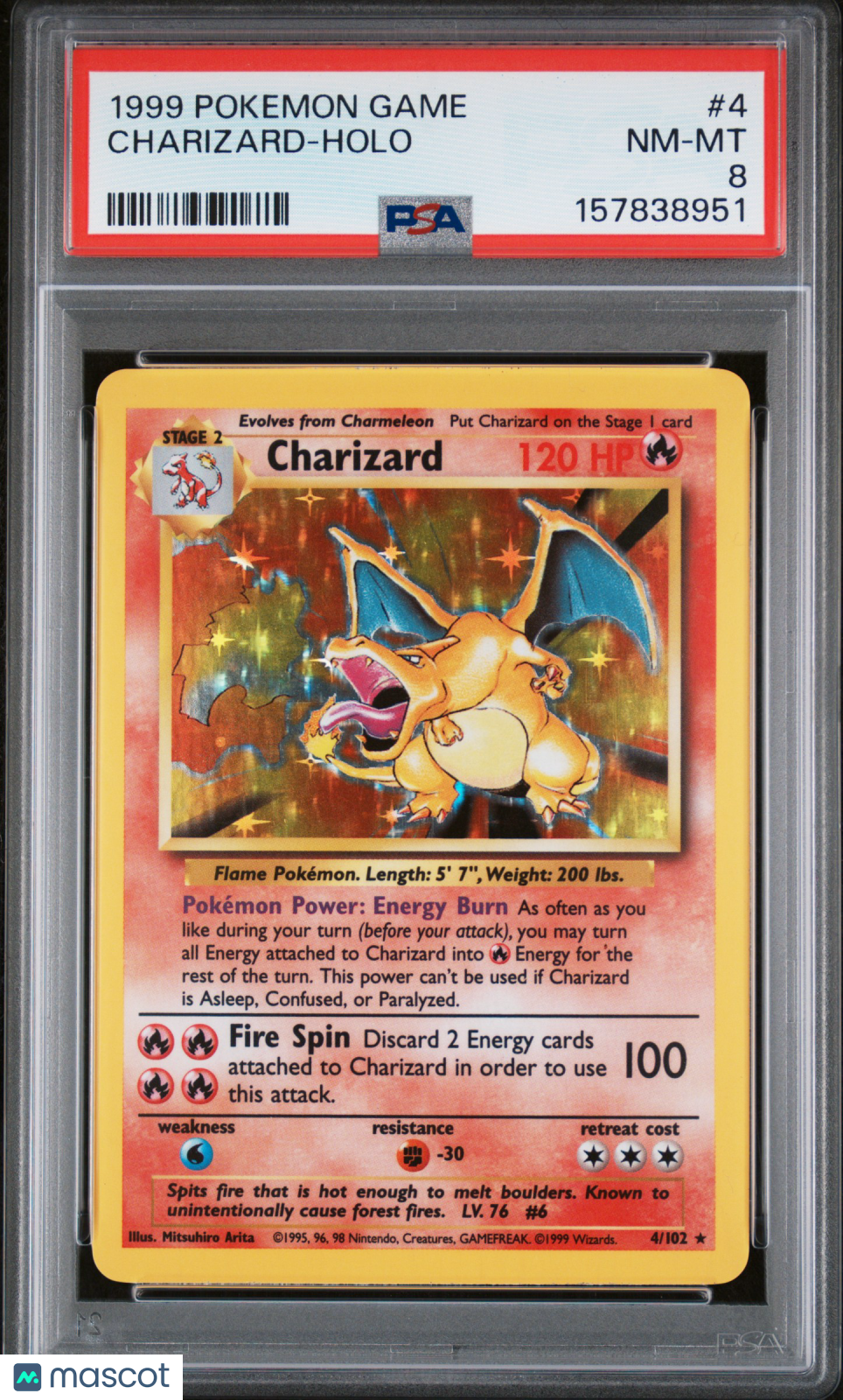 1999 Pokemon Game Charizard-Holo PSA 8
