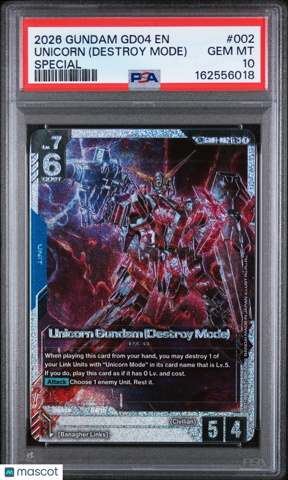 2026 Gundam Gd04-Phantom Aria Unicorn (Destroy Mode) Special PSA 10