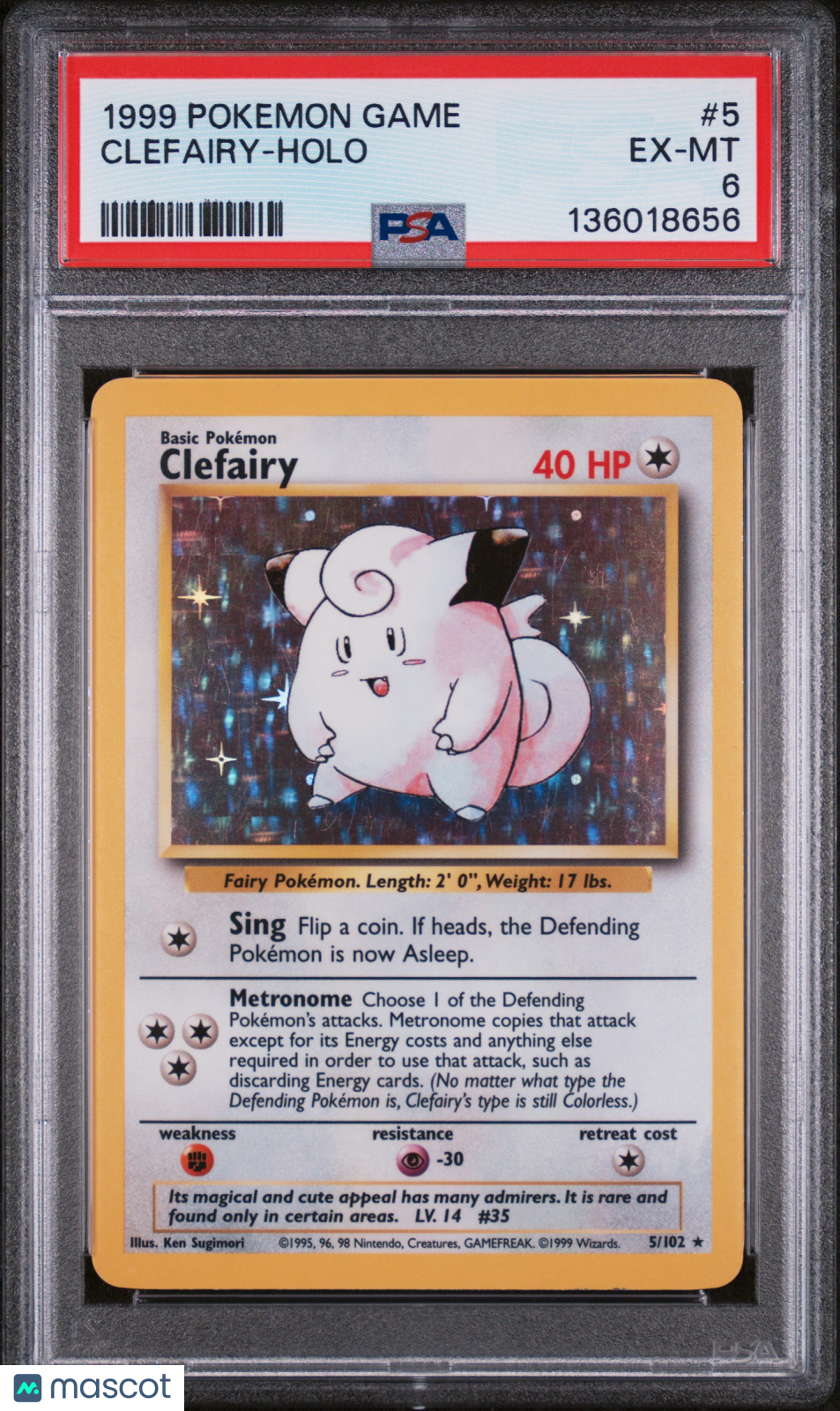 1999 Pokemon Game Clefairy-Holo PSA 6