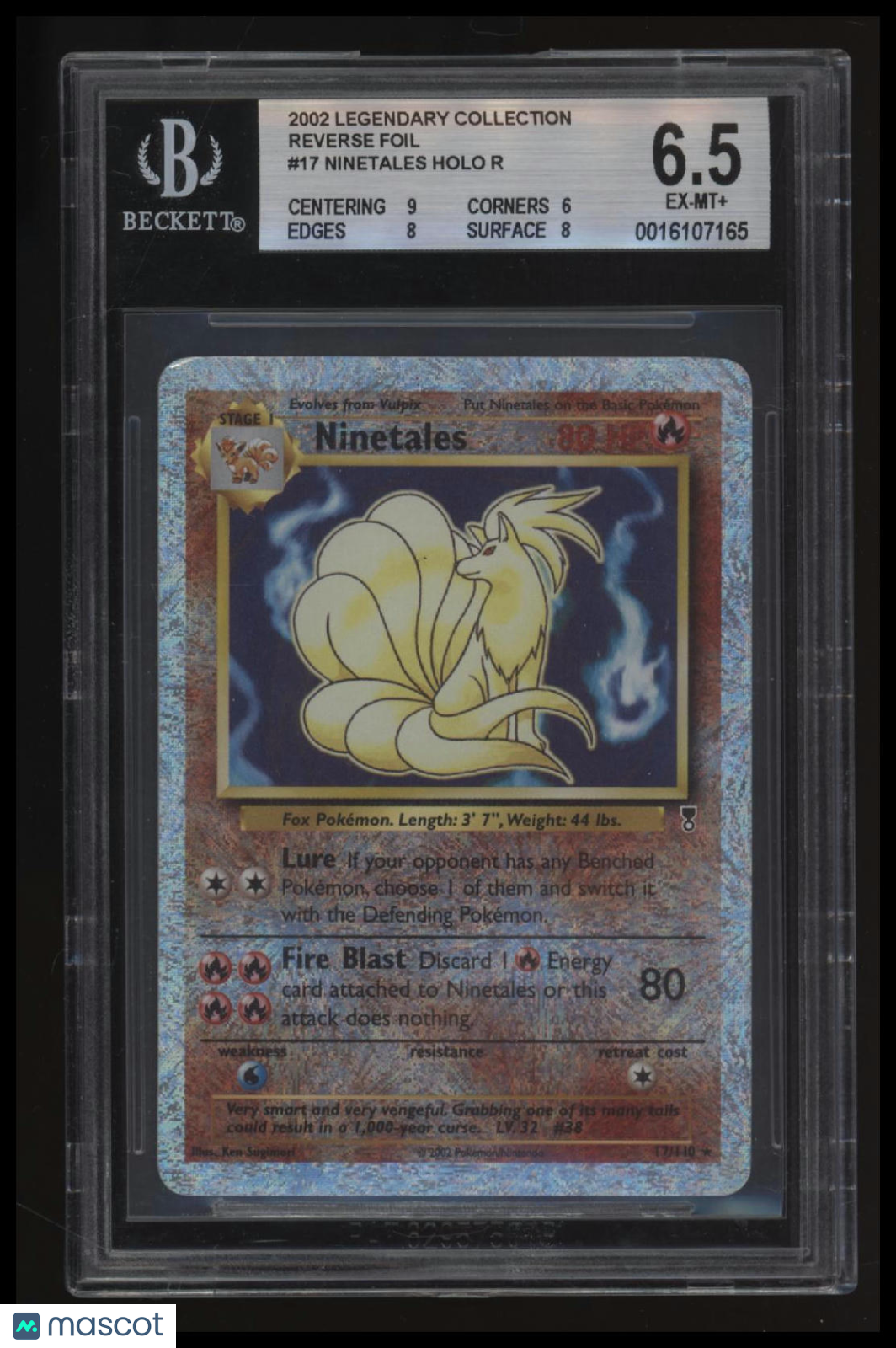 2002 Pokemon Legendary Collection Reverse Foil Ninetales HOLO R BGS 6.5
