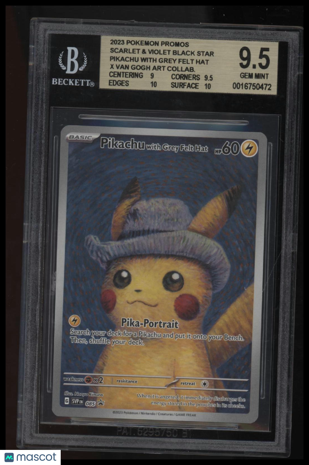2023-24 Pokemon S&V Black Star Promos Pikachu w Grey Felt Hat (Van Gogh) BGS 9.5