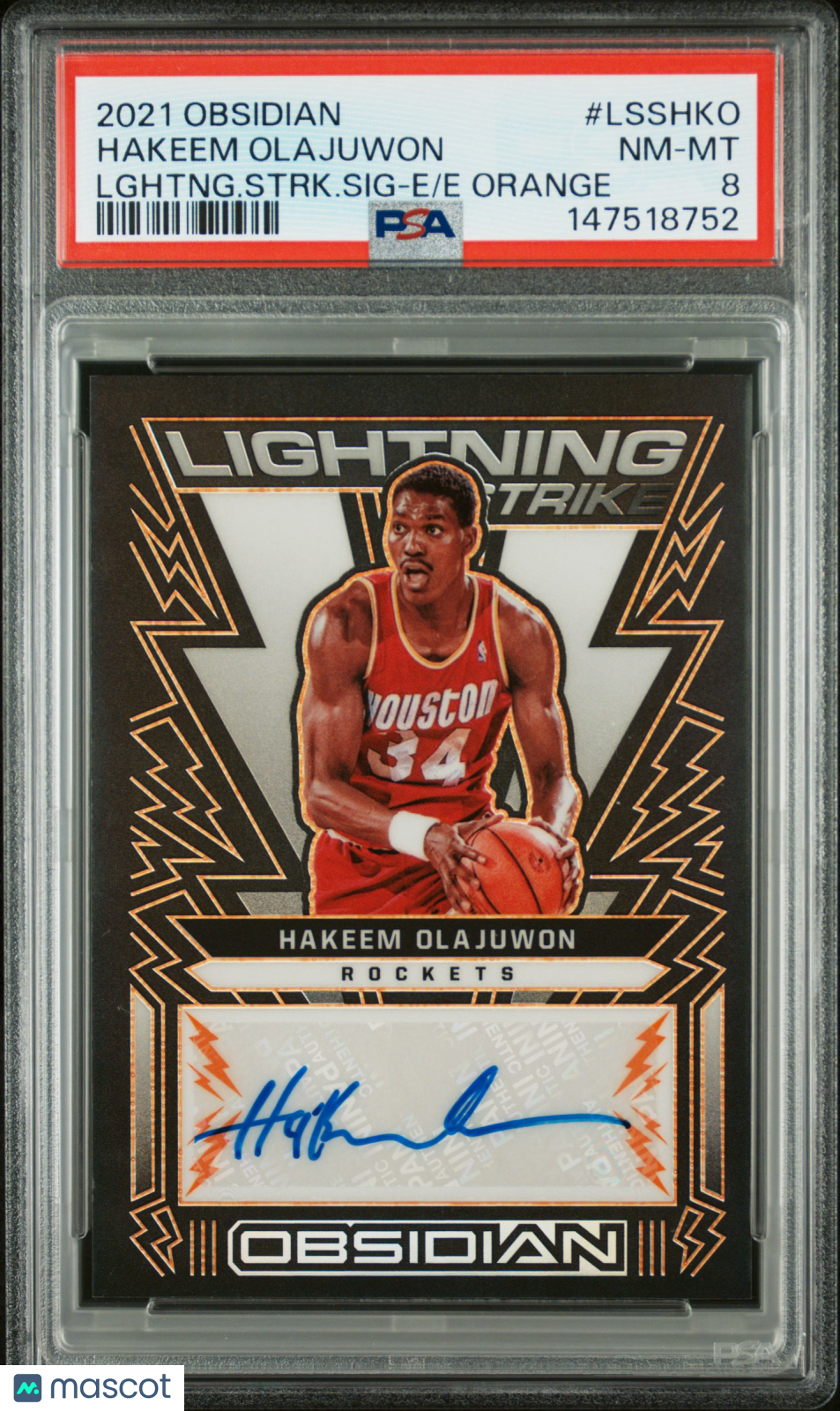 2021 Panini Obsidian Lightning Strike Signatures Hakeem Olajuwon Orange PSA 8