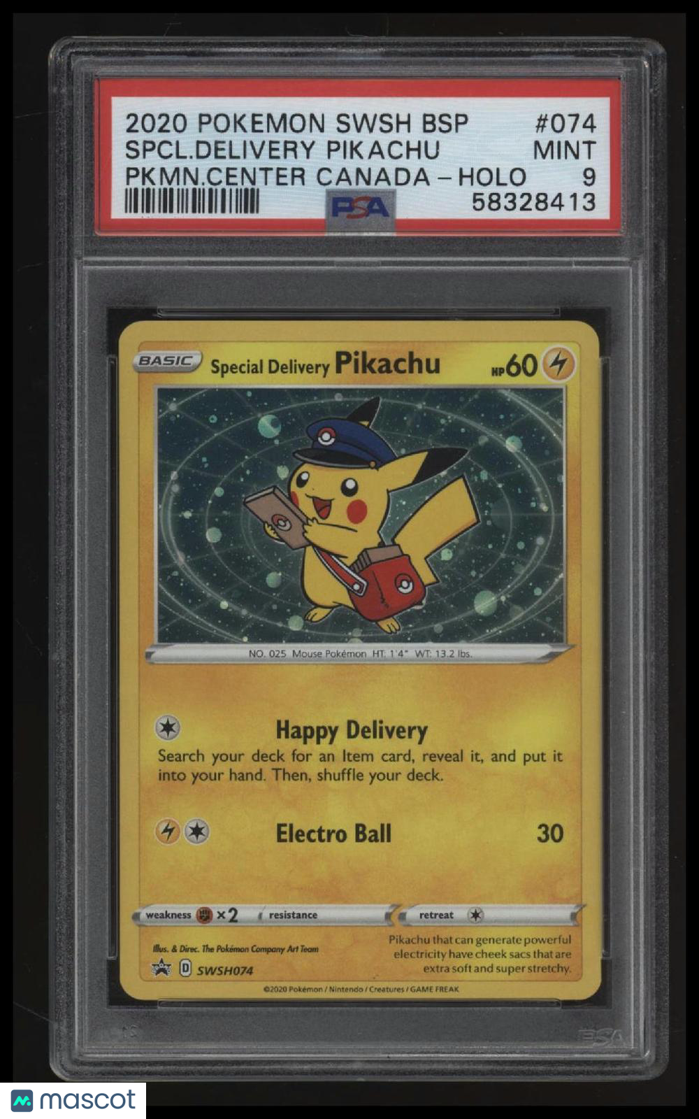 2020 Pokemon Swsh Black Star Promo Spcl.Delivery Pikachu Pkmn.Center Holo PSA 9