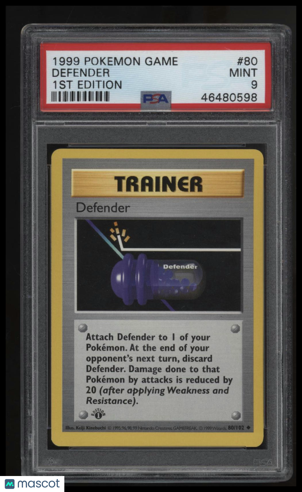 1999 Pokemon Game Defender 1st Edition PSA 9