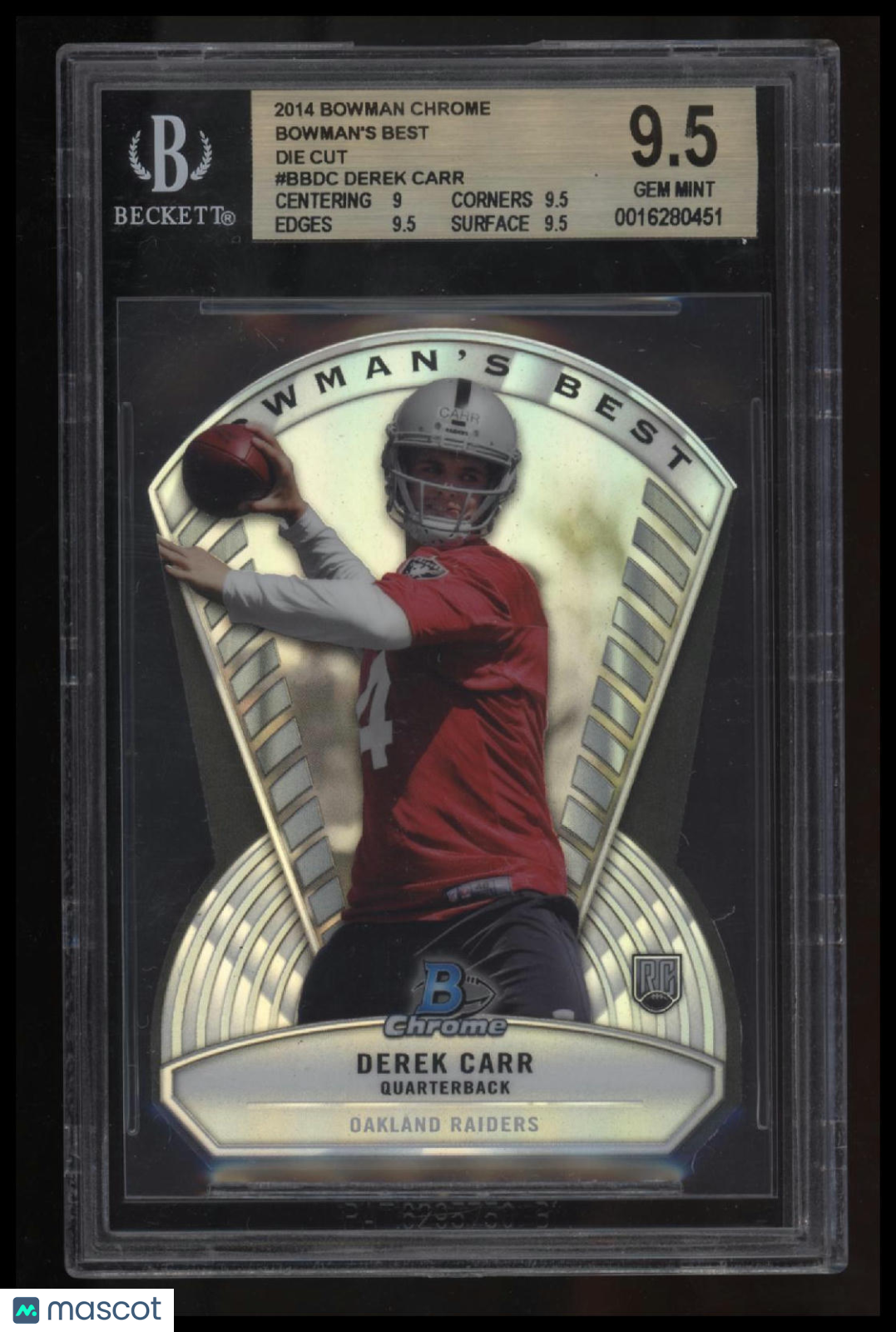 2014 Bowman Chrome Bowman&#39;s Best Die Cut Derek Carr BGS 9.5