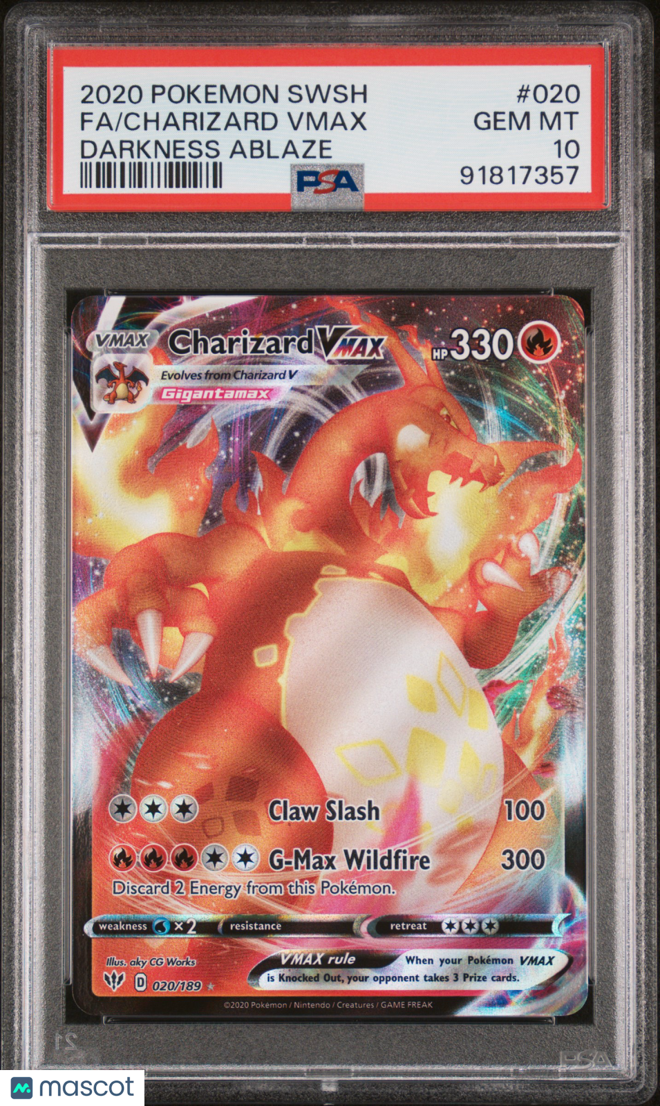 2020 Pokemon Sword Shield Darkness Ablaze Charizard Vmax PSA 10