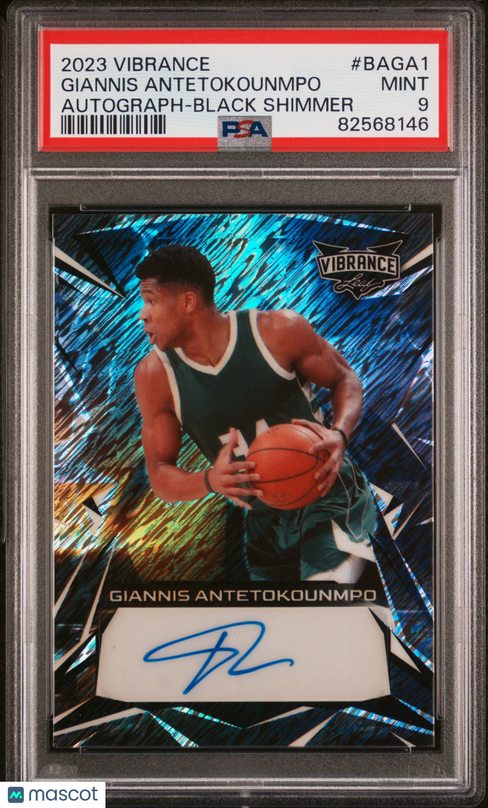 2023 Leaf Vibrance Autographs Giannis Antetokounmpo Black Shimmer PSA 9