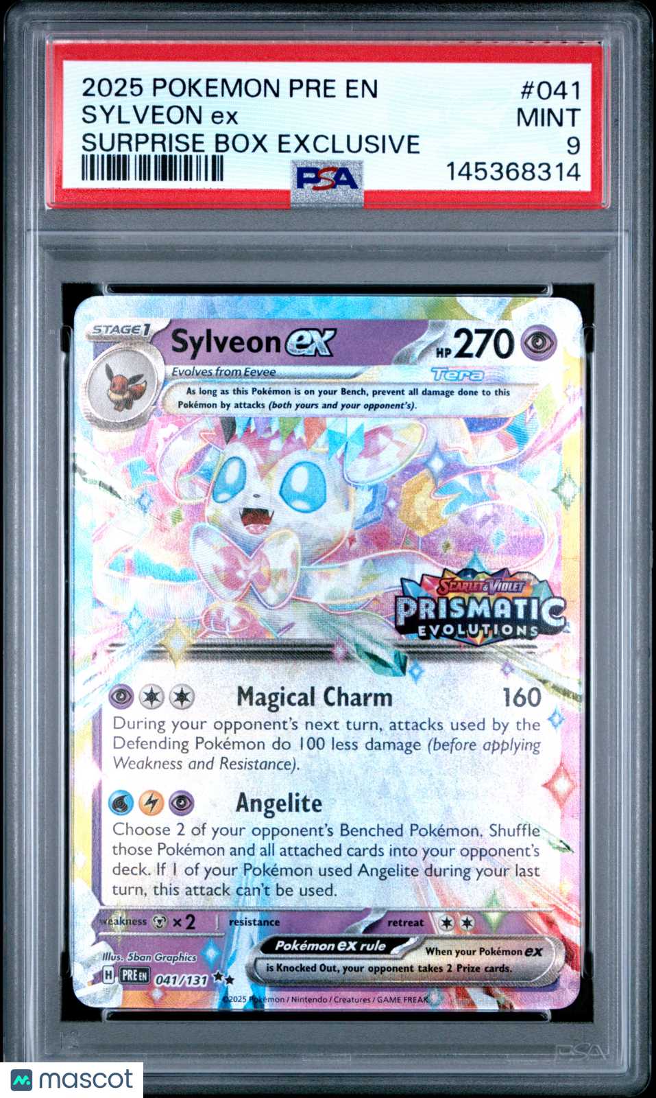 2025 Pokemon Pre En-Prismatic Evolutions Sylveon Ex Surprise Box Exclusive PSA 9