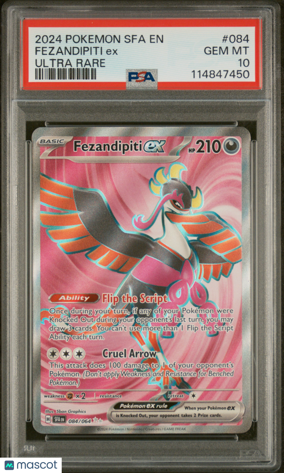2024 Pokemon Sfa En-Shrouded Fable Fezandipiti Ex Ultra Rare PSA 10