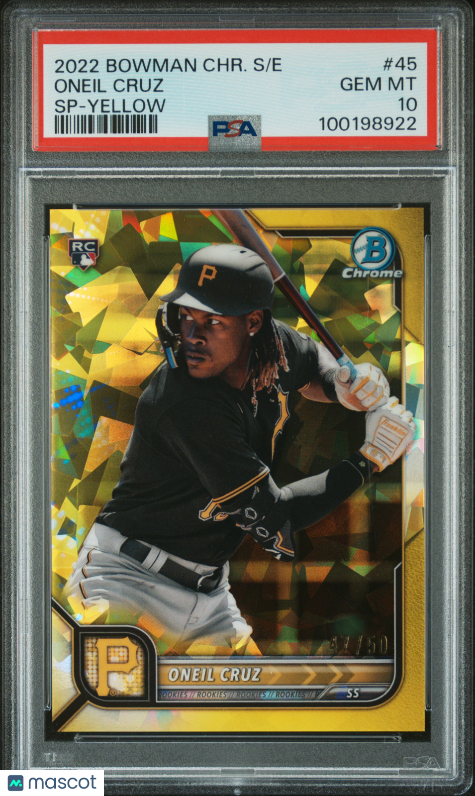 2022 Bowman Chrome Sapphire Edition Oneil Cruz Sp-Yellow PSA 10