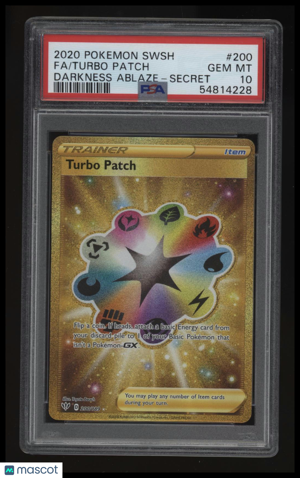 2020 Pokemon Sword & Shield Darkness Ablaze Fa/Turbo Patch Secret PSA 10