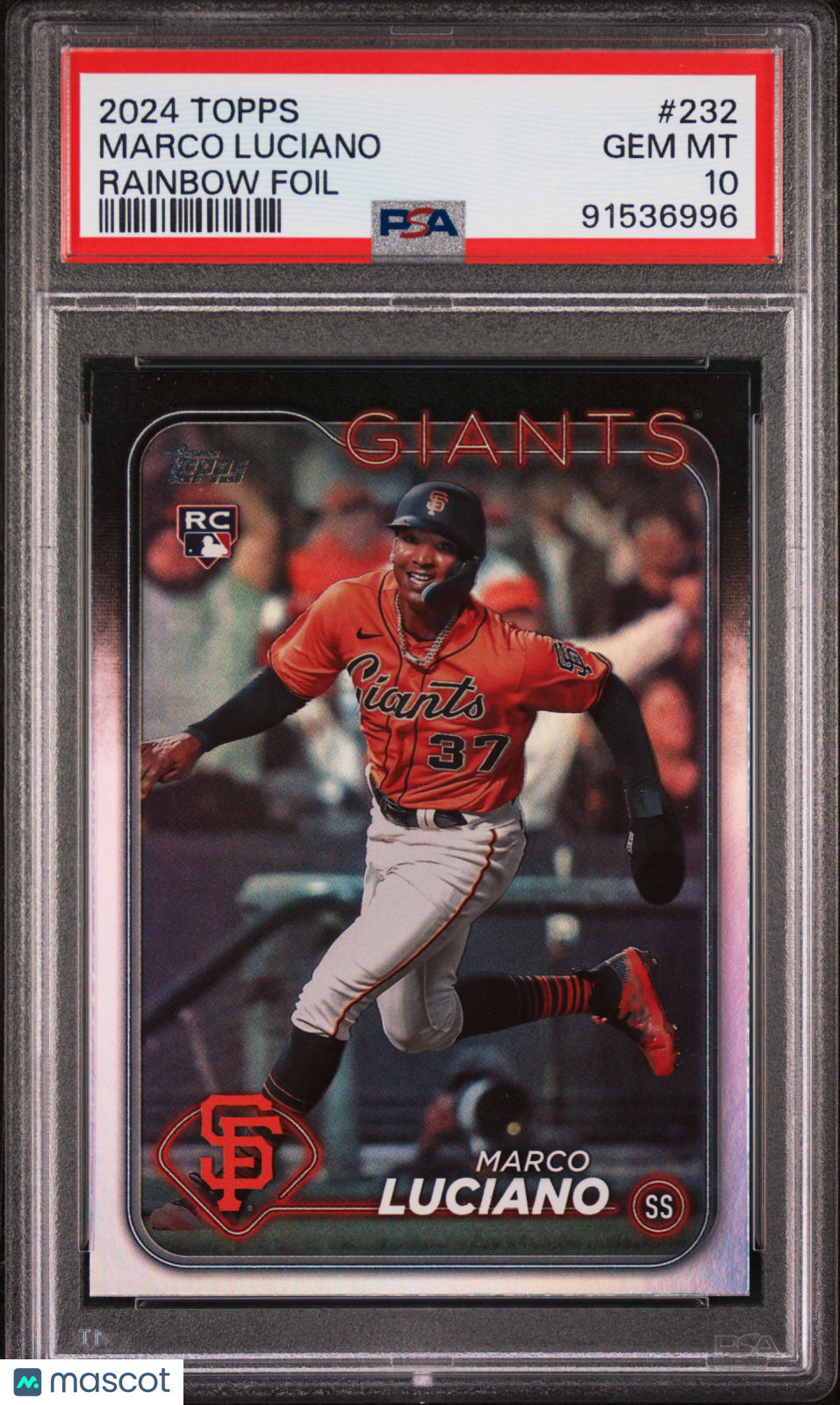 2024 Topps #232 Marco Luciano Rainbow Foil PSA 10