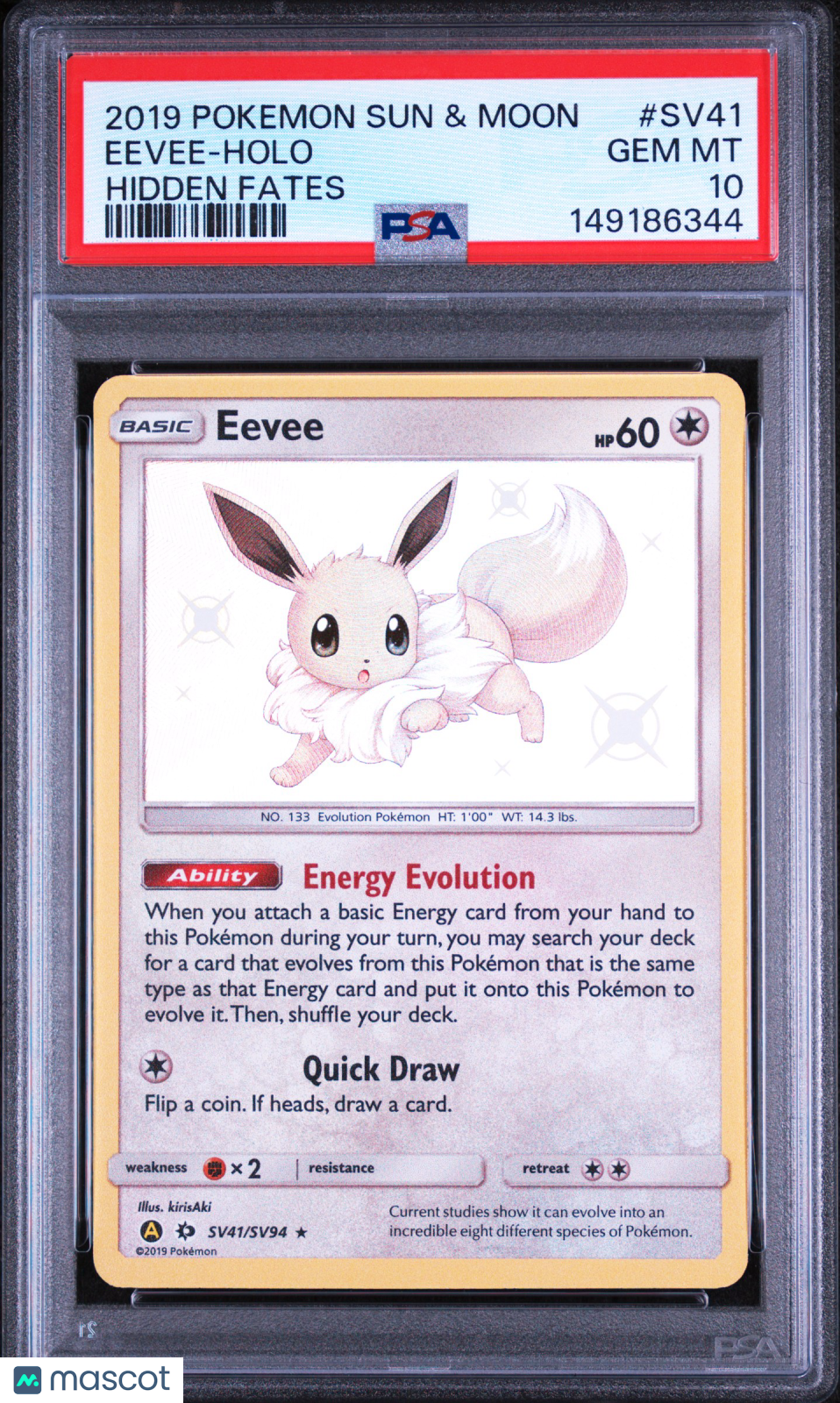 2019 Pokemon Sun & Moon Hidden Fates Eevee-Holo Hidden Fates PSA 10