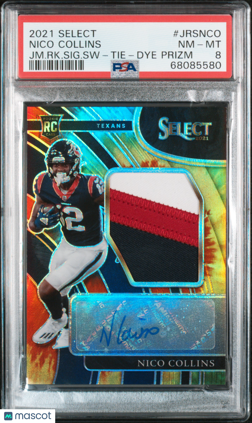 2021 Panini Select Jumbo Rookie Signature Swatches Nico Collins Tie-Dye PSA 8