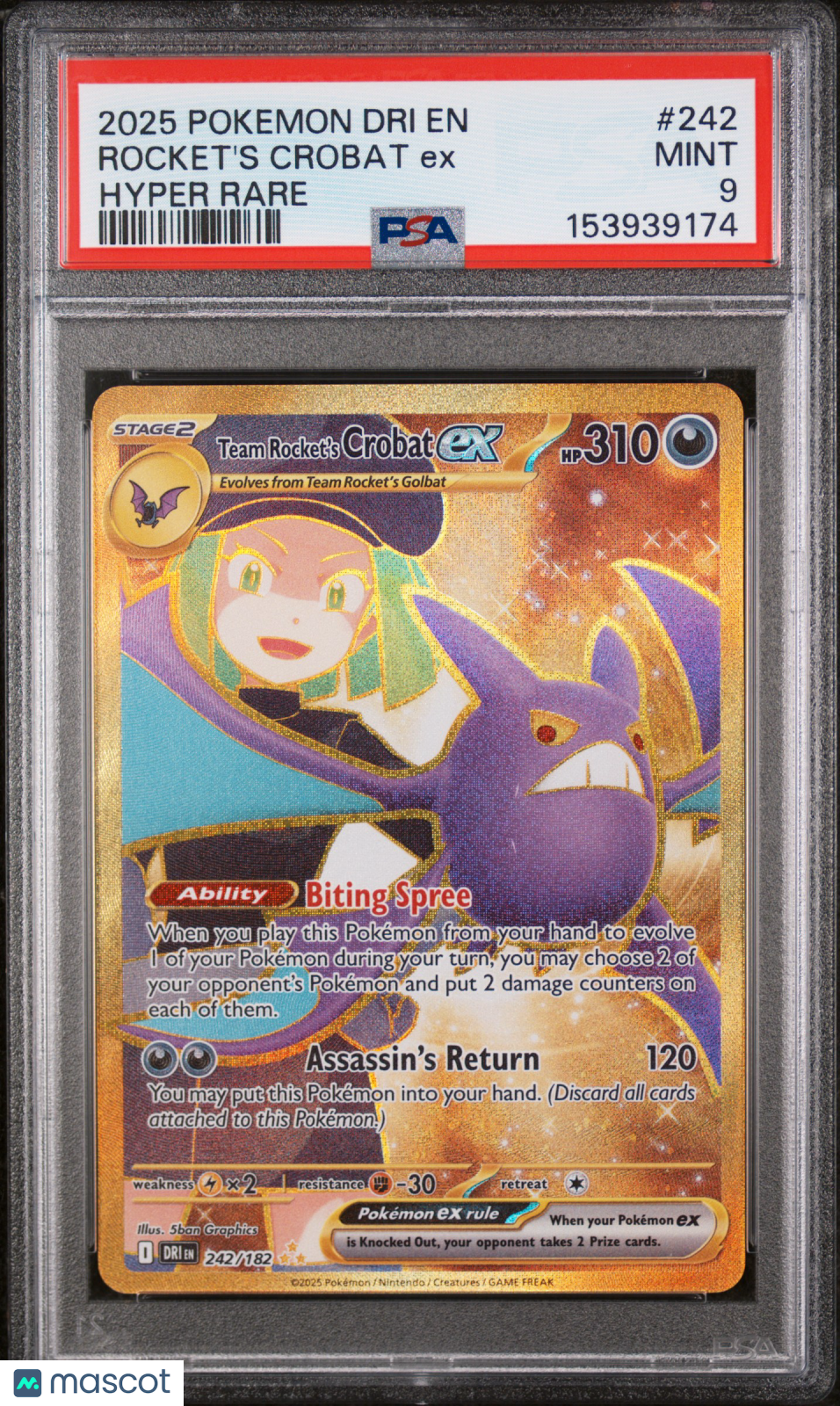 2025 Pokemon Dri En-Destined Rivals Rocket'S Crobat Ex Hyper Rare PSA 9