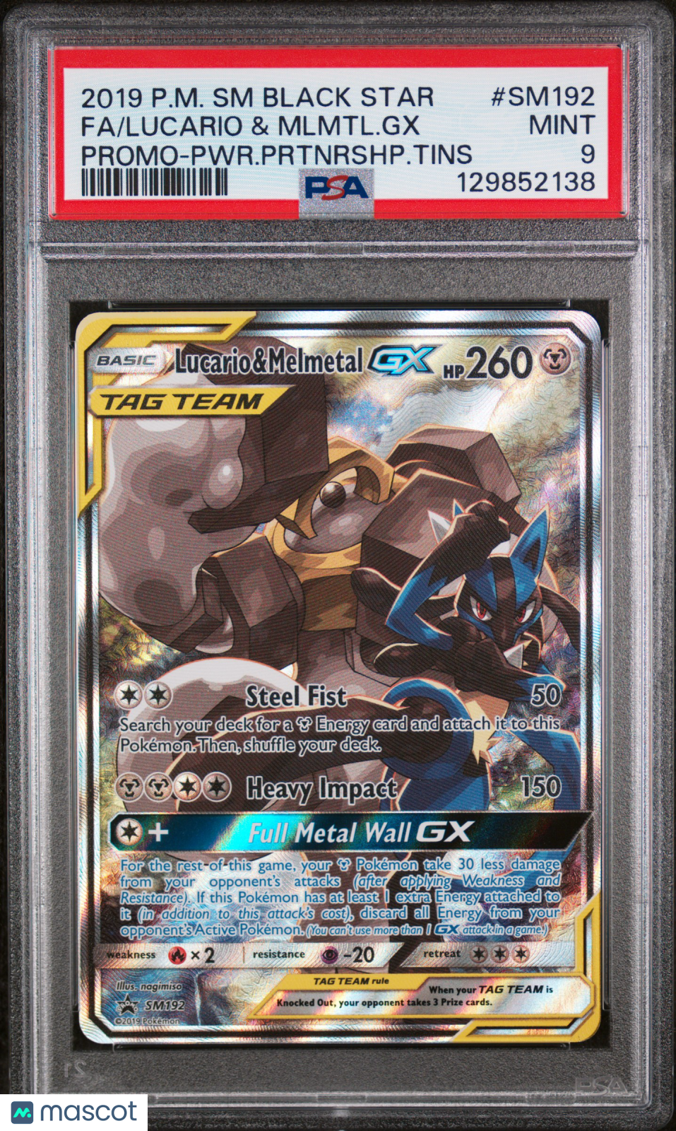2019 Pokemon Sm Black Star Promo Fa/Lucario & Mlmtl.Gx PSA 9