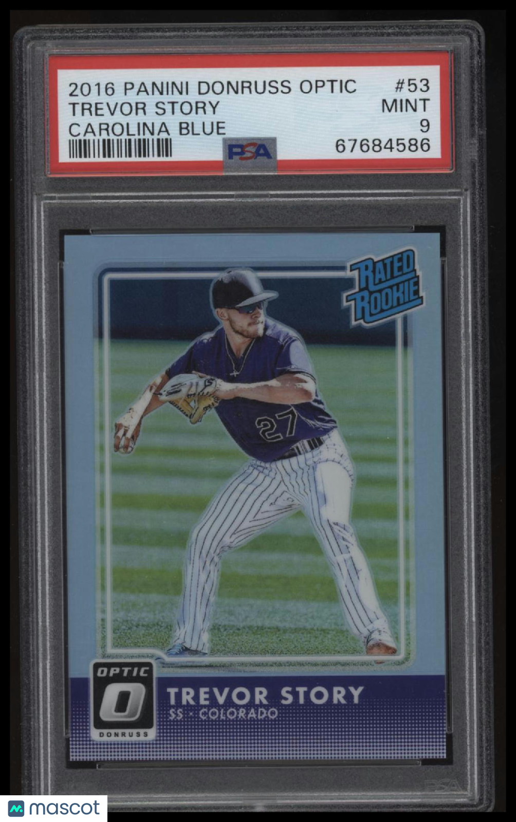 2016 Panini Donruss Optic #53 Trevor Story Carolina Blue PSA 9