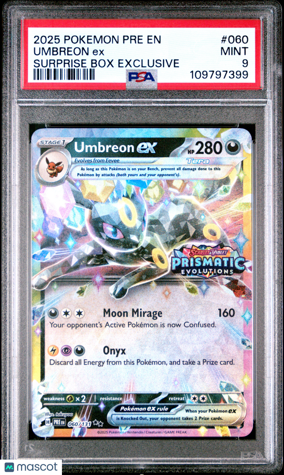 2025 Pokemon Pre En-Prismatic Evolutions Umbreon Ex Surprise Box Exclusive PSA 9