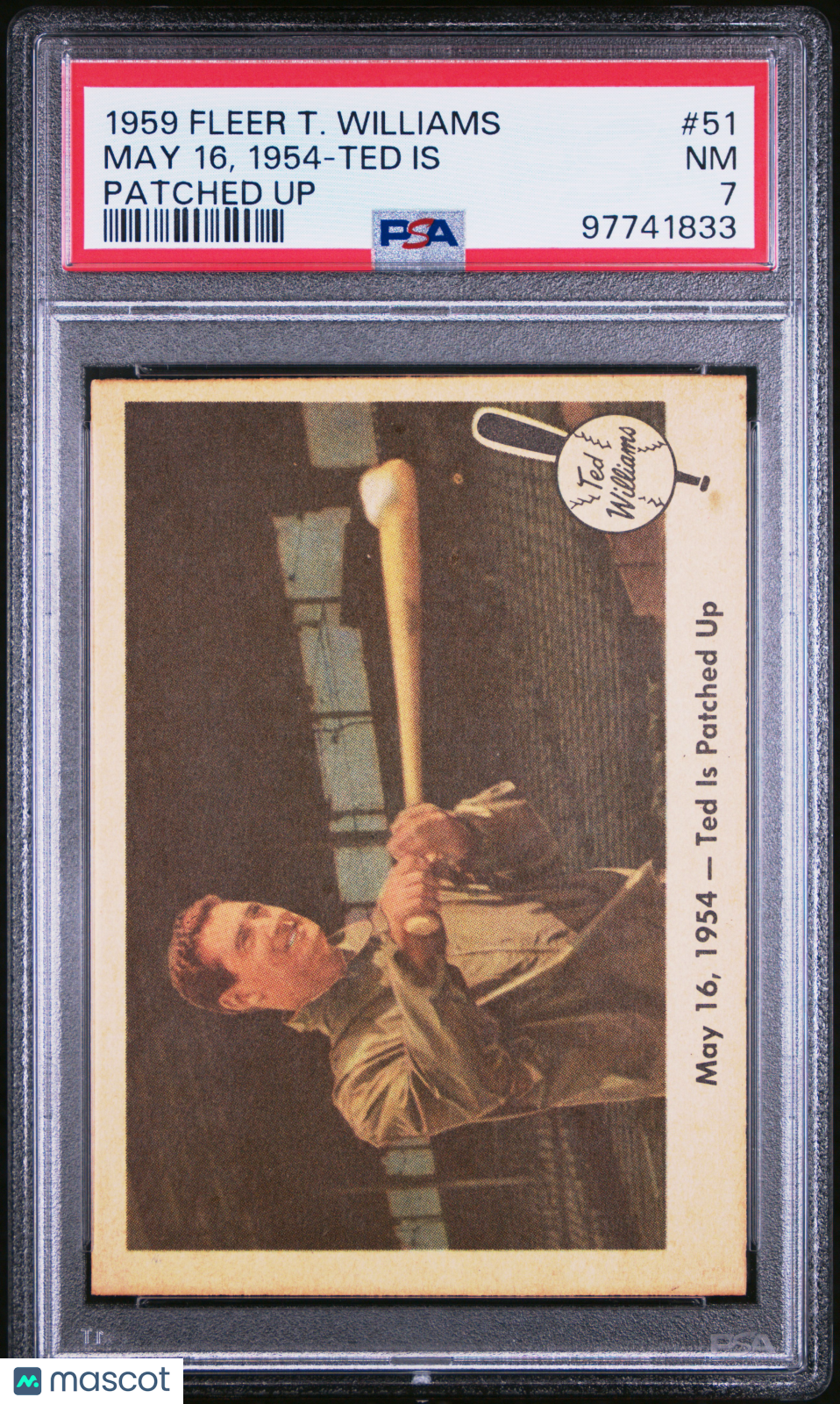 1959 Fleer Ted Williams May 16, 1954-Ted Is Patched Up PSA 7