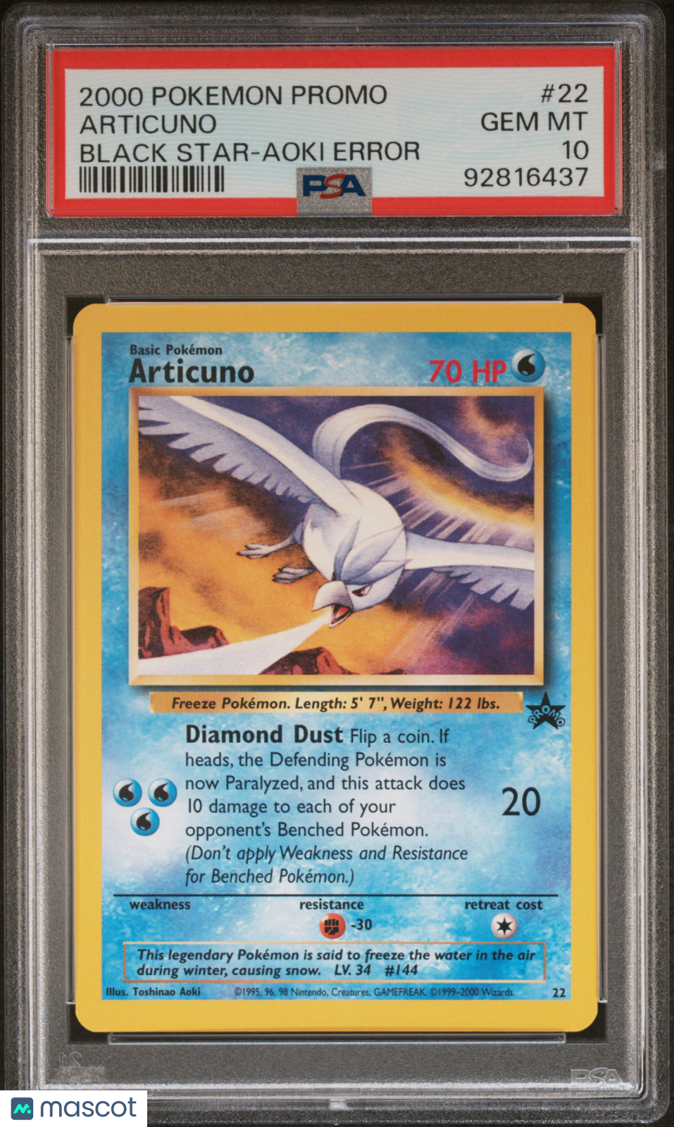 2000 Pokemon Promo Black Star Articuno Black Star-Aoki Error PSA 10