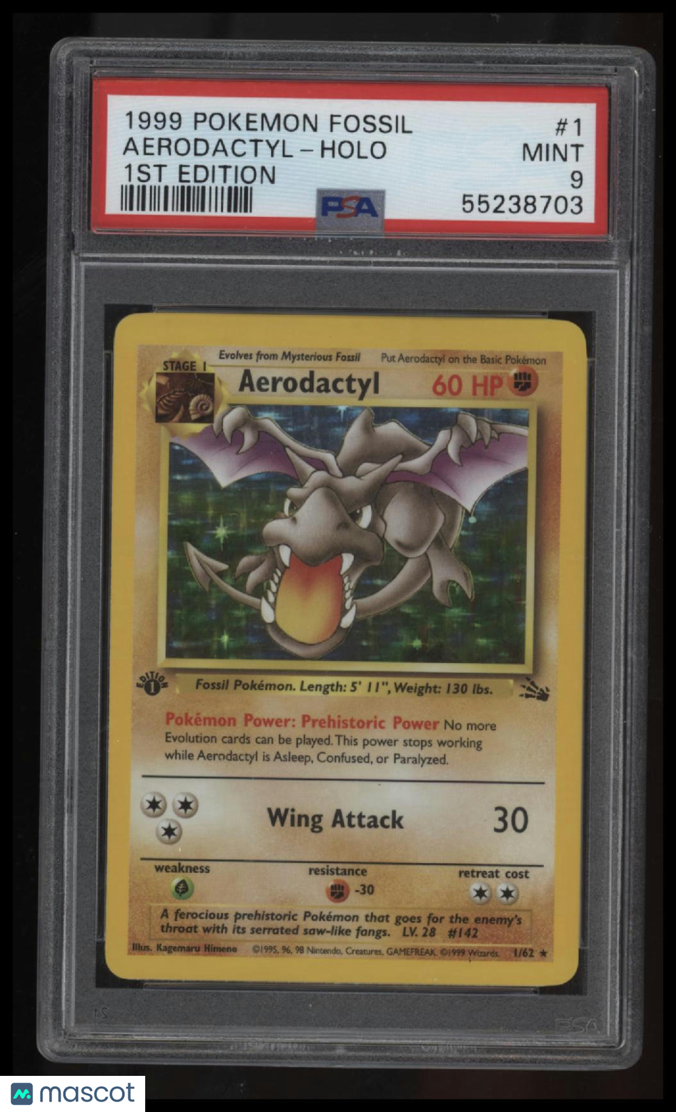 1999 Pokemon Fossil Aerodactyl-Holo 1st Edition PSA 9