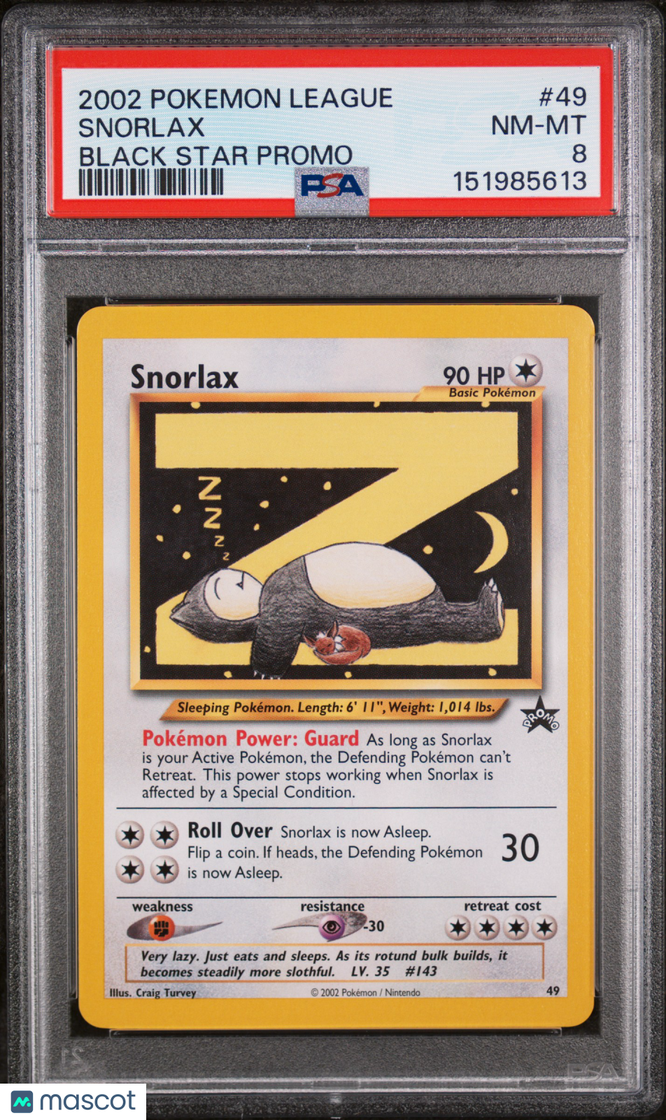 2002 Pokemon League Promo Black Star Snorlax Black Star Promo PSA 8