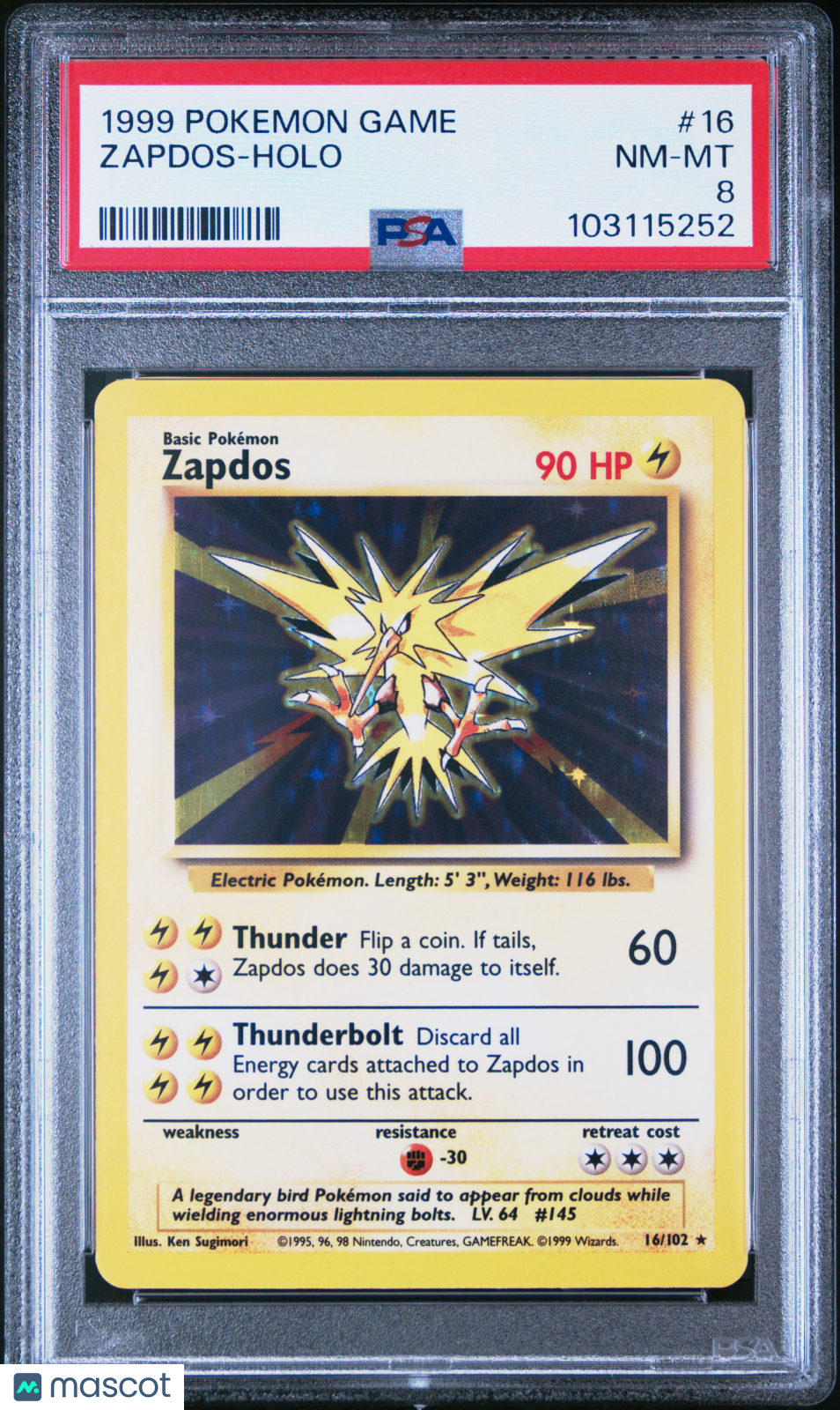 1999 Pokemon Game Zapdos-Holo PSA 8