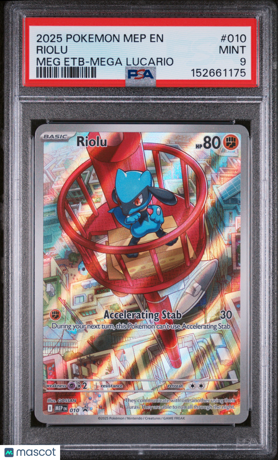 2025 Pokemon Mep En-Me Black Star Promo Riolu Meg Etb-Mega Lucario PSA 9