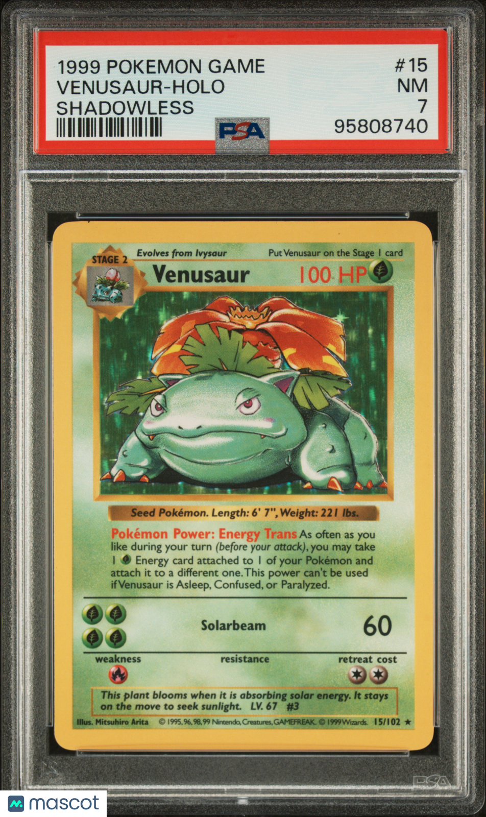 1999 Pokemon Game Venusaur-Holo Shadowless PSA 7