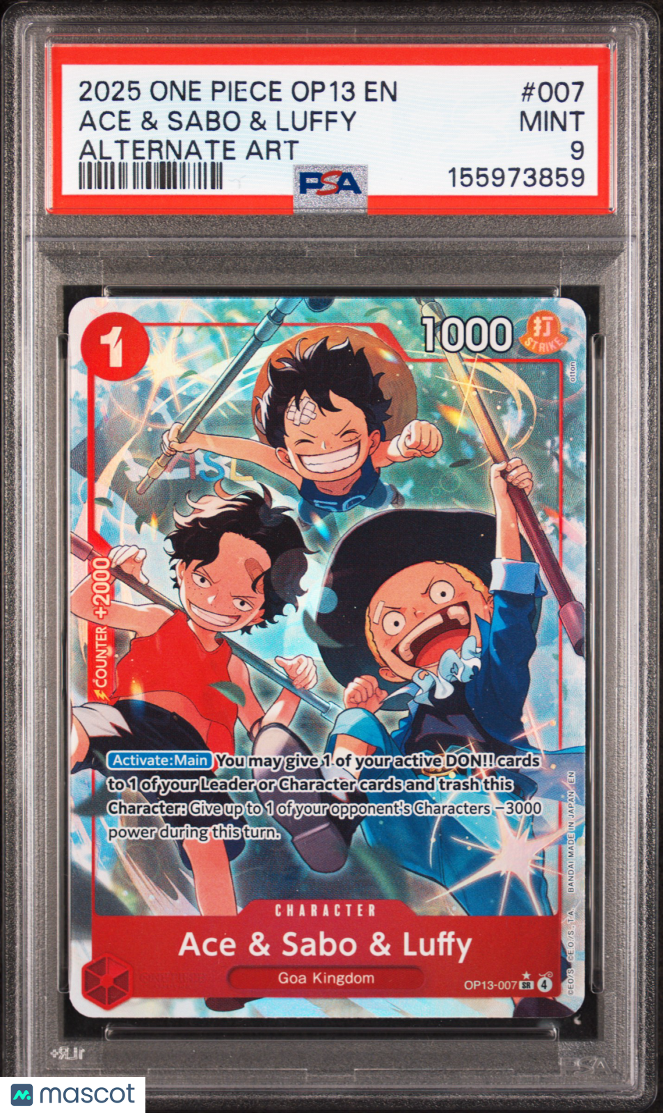 2025 One Piece Op13-Carrying On His Will Ace & Sabo & Luffy Alternate Art PSA 9