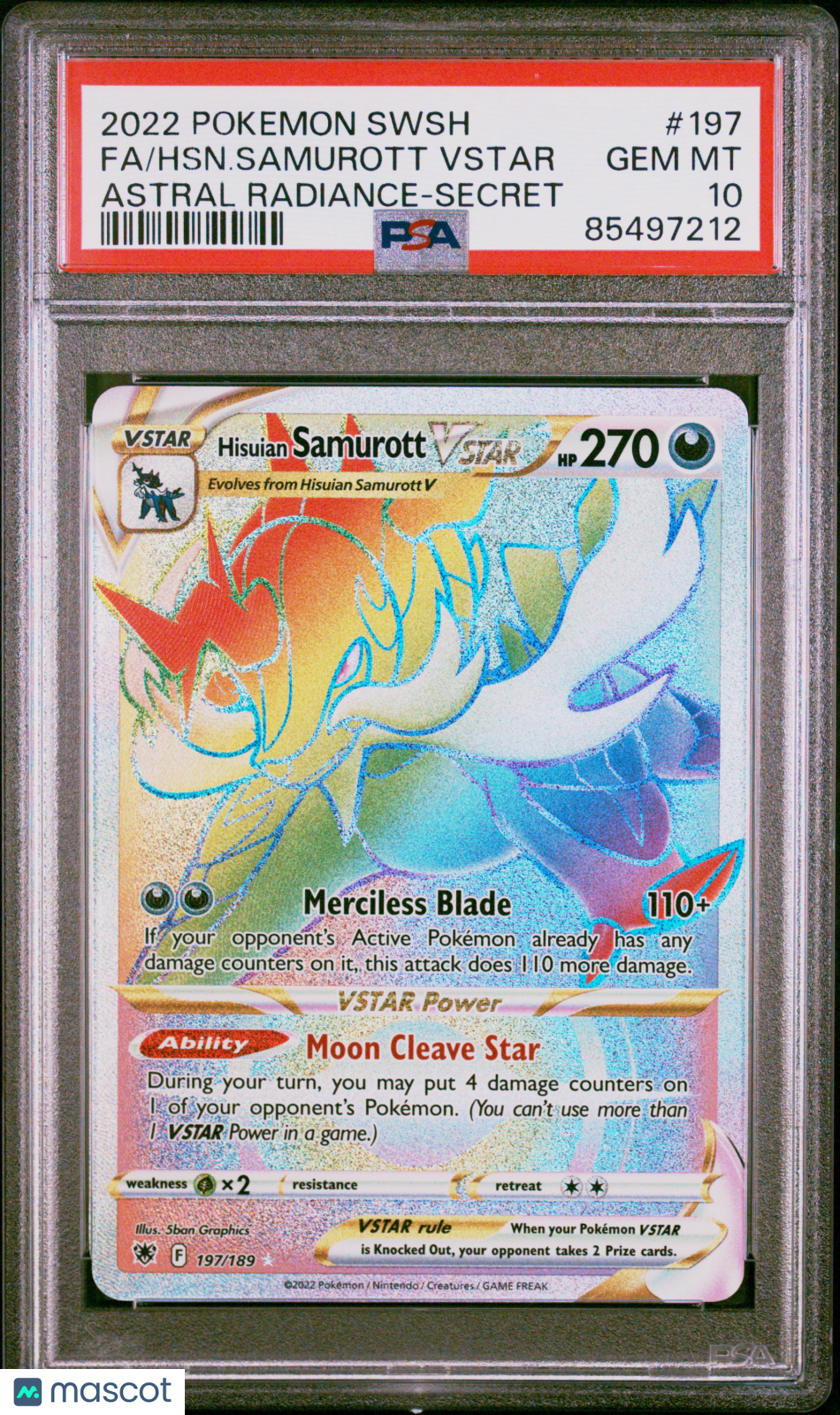 2022 Pokemon Sword & Shield Astral Radiance Fa/Hsn.Samurott Vstar Secret PSA 10