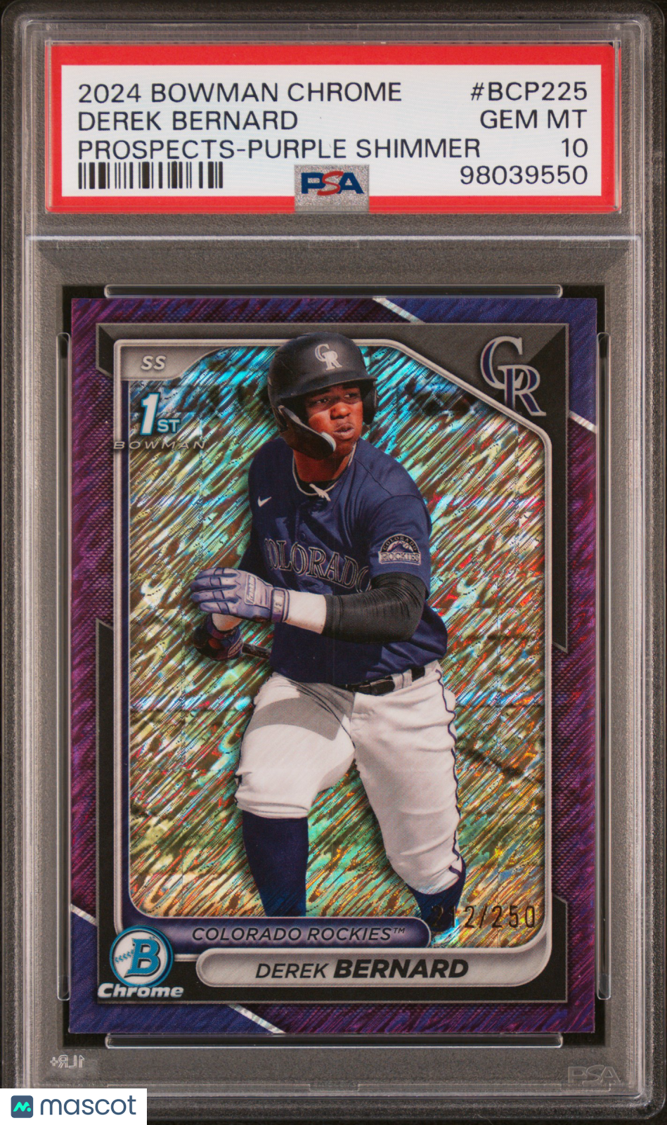 2024 Bowman Chrome Derek Bernard Purple Shimmer Rockies Color Match PSA 10