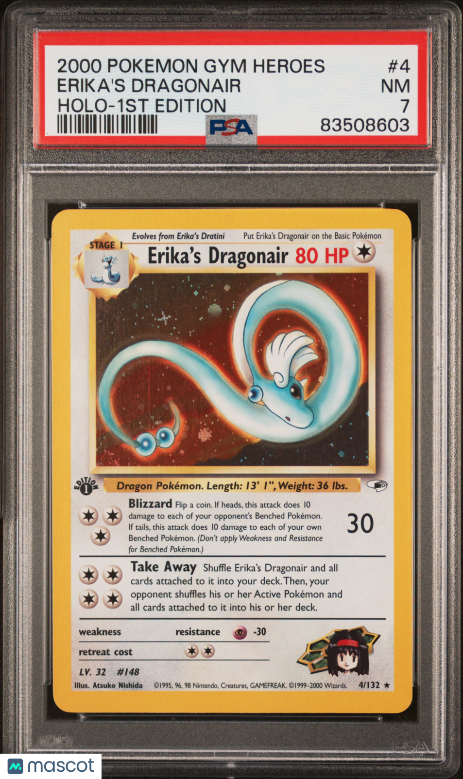 2000 Pokemon Gym Heroes Erika'S Dragonair Holo-1st Edition PSA 7
