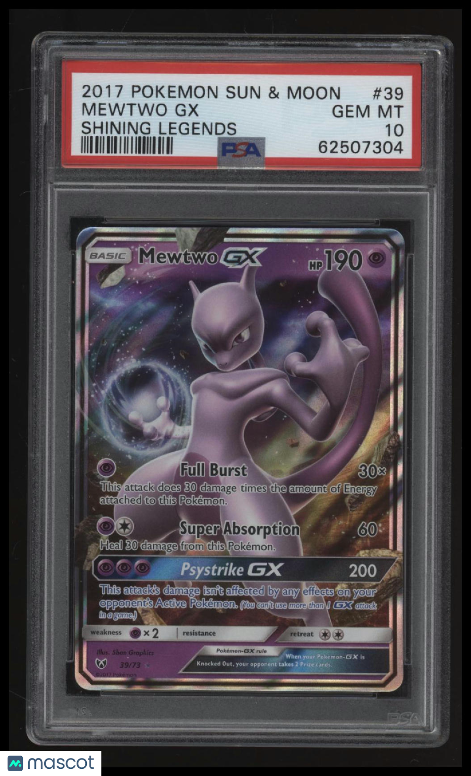 2017 Pokemon Sun & Moon Shining Legends Mewtwo Gx Shining Legends PSA 10