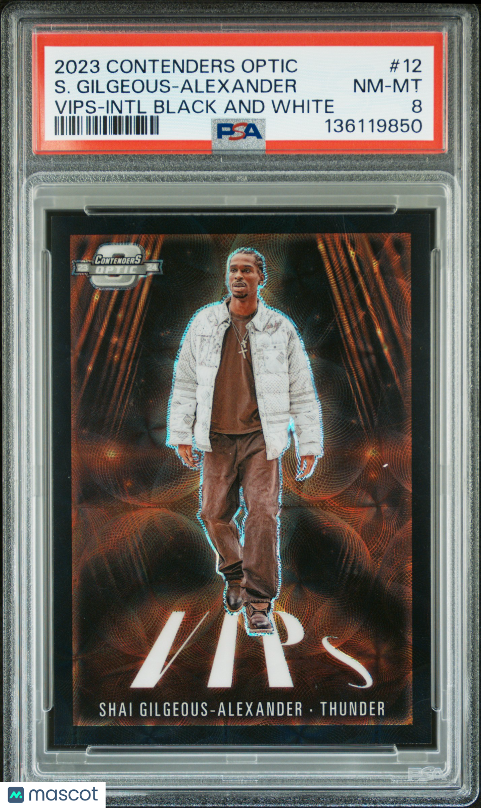 2023 Panini Contenders Optic Vips S. Gilgeous-Alexander Intl Black & White PSA 8