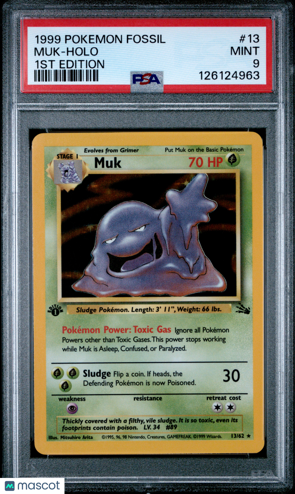 1999 Pokemon Fossil Muk-Holo 1st Edition PSA 9