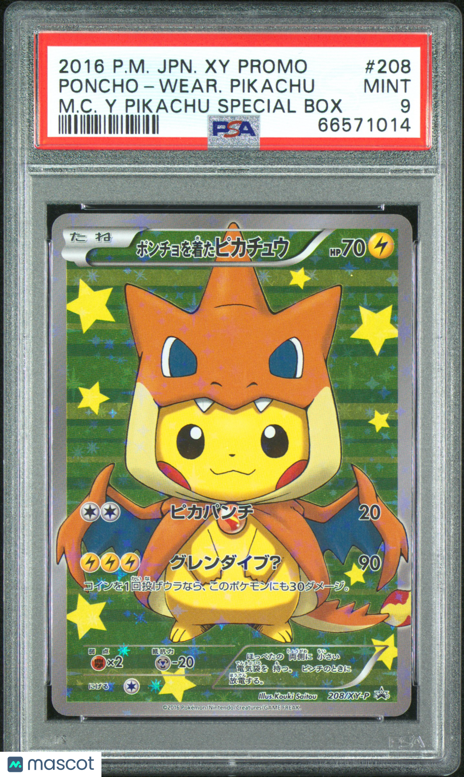 2016 Pokemon Japanese Xy Promo Poncho-Wear. Pikachu M.C. Y Pikachu PSA 9