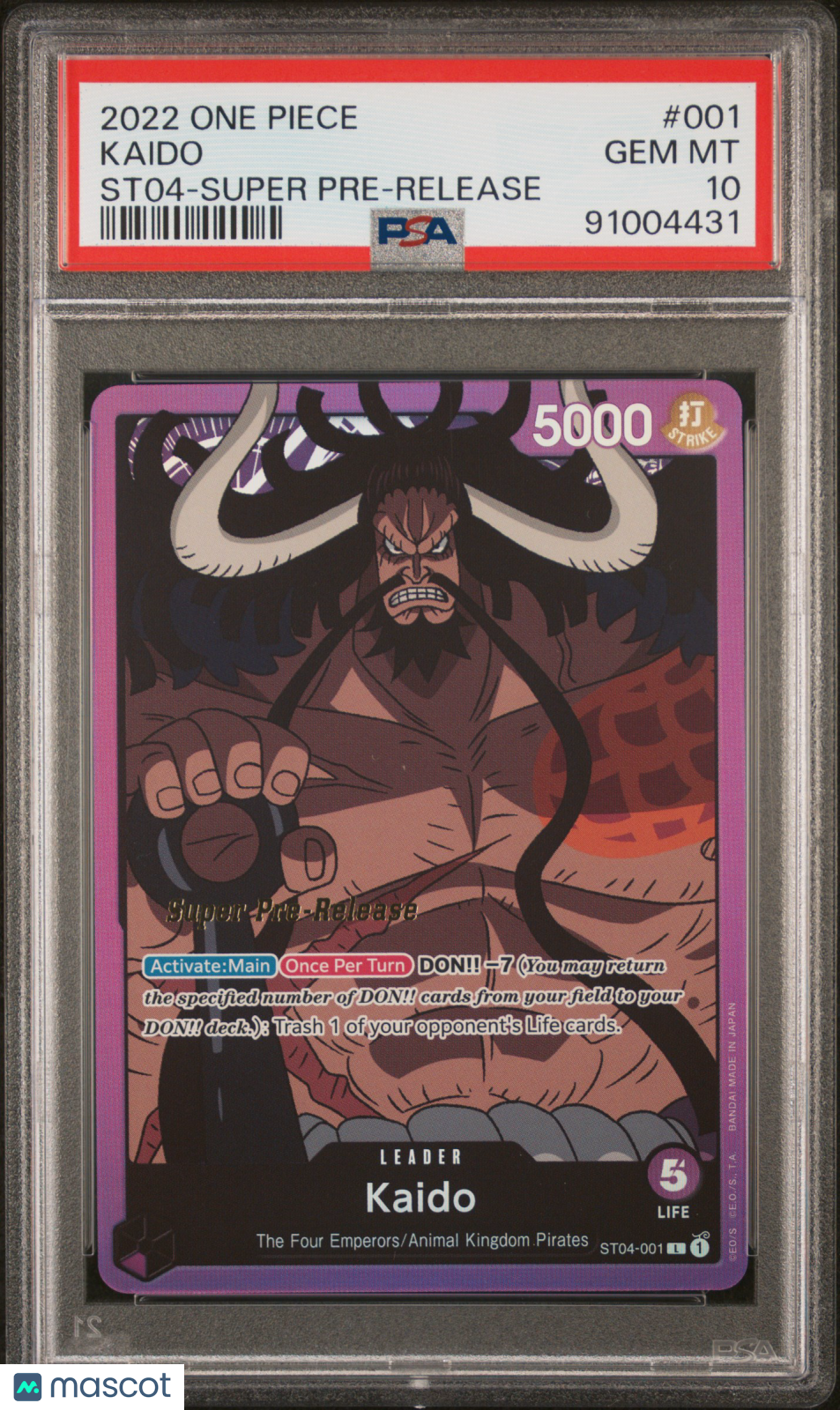 2022 One Piece St04-Animal Kingdom Pirates Kaido Super Pre-Release PSA 10
