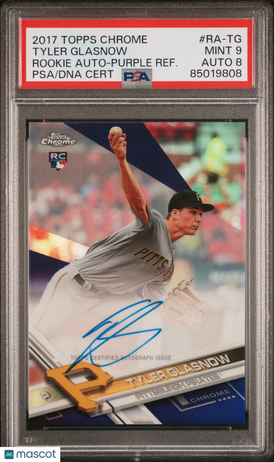 2017 Topps Chrome Rookie Autographs Tyler Glasnow Rookie Auto-Purple Ref. PSA 9