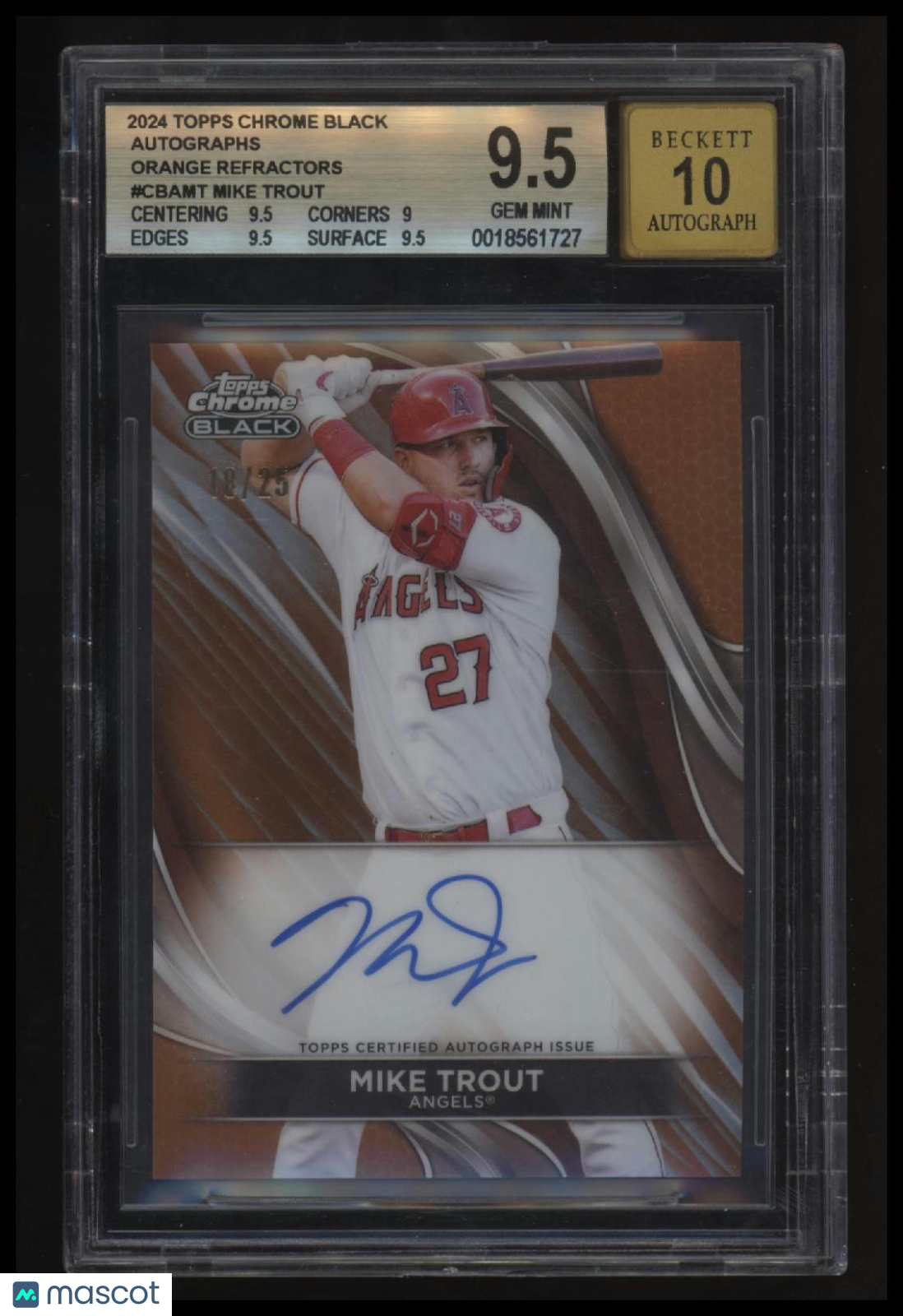 2024 Topps Chrome Black Autographs Orange Refractors Mike Trout BGS 9.5