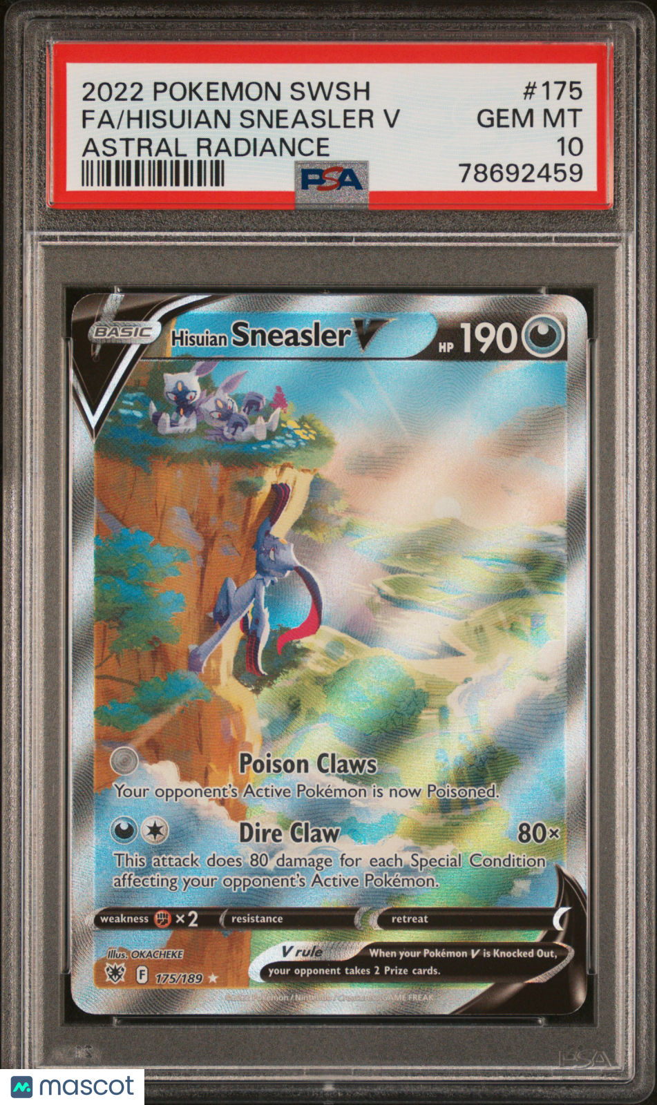 2022 Pokemon Sword & Shield Astral Radiance Fa/Hisuian Sneasler V PSA 10
