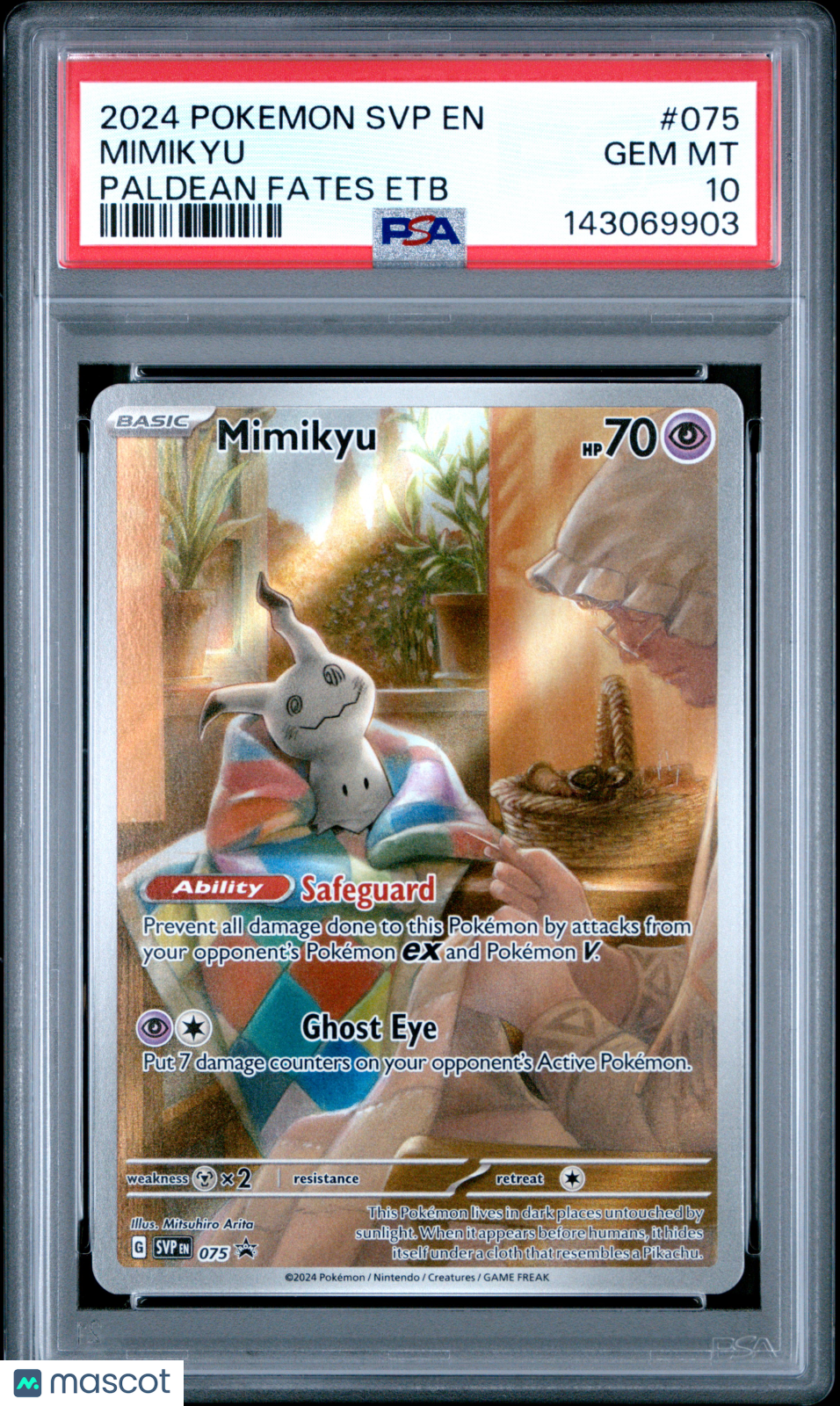 2024 Pokemon Svp En-Sv Black Star Promo Mimikyu Paldean Fates Etb PSA 10