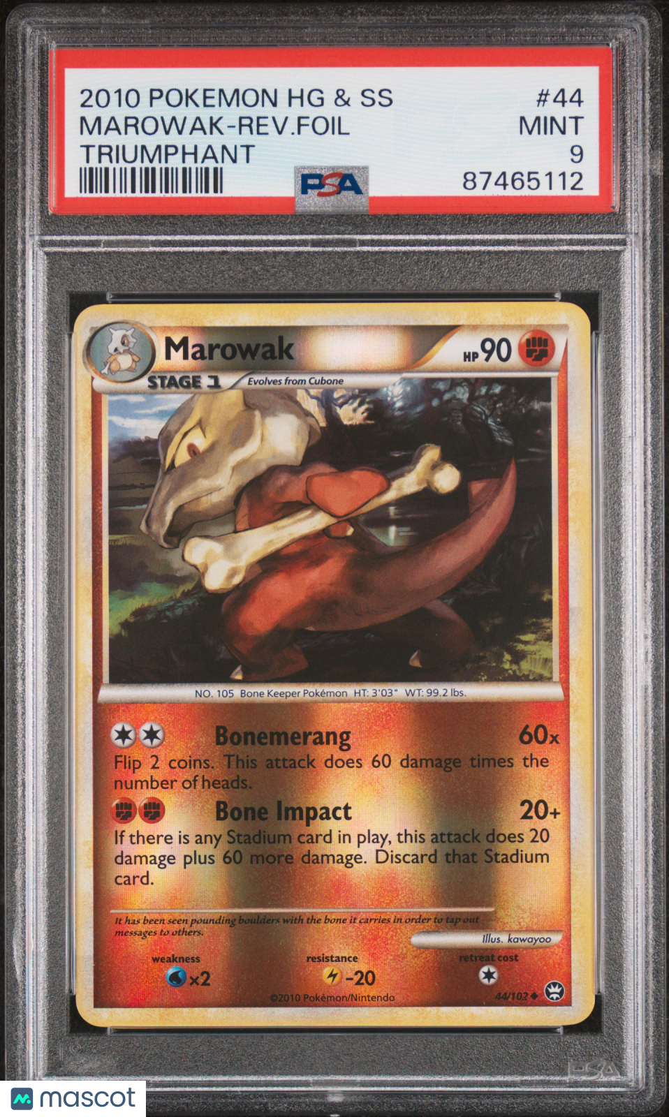2010 Pokemon Heartgold & Soulsilver Triumphant Marowak-Rev.Foil Triumphant PSA 9
