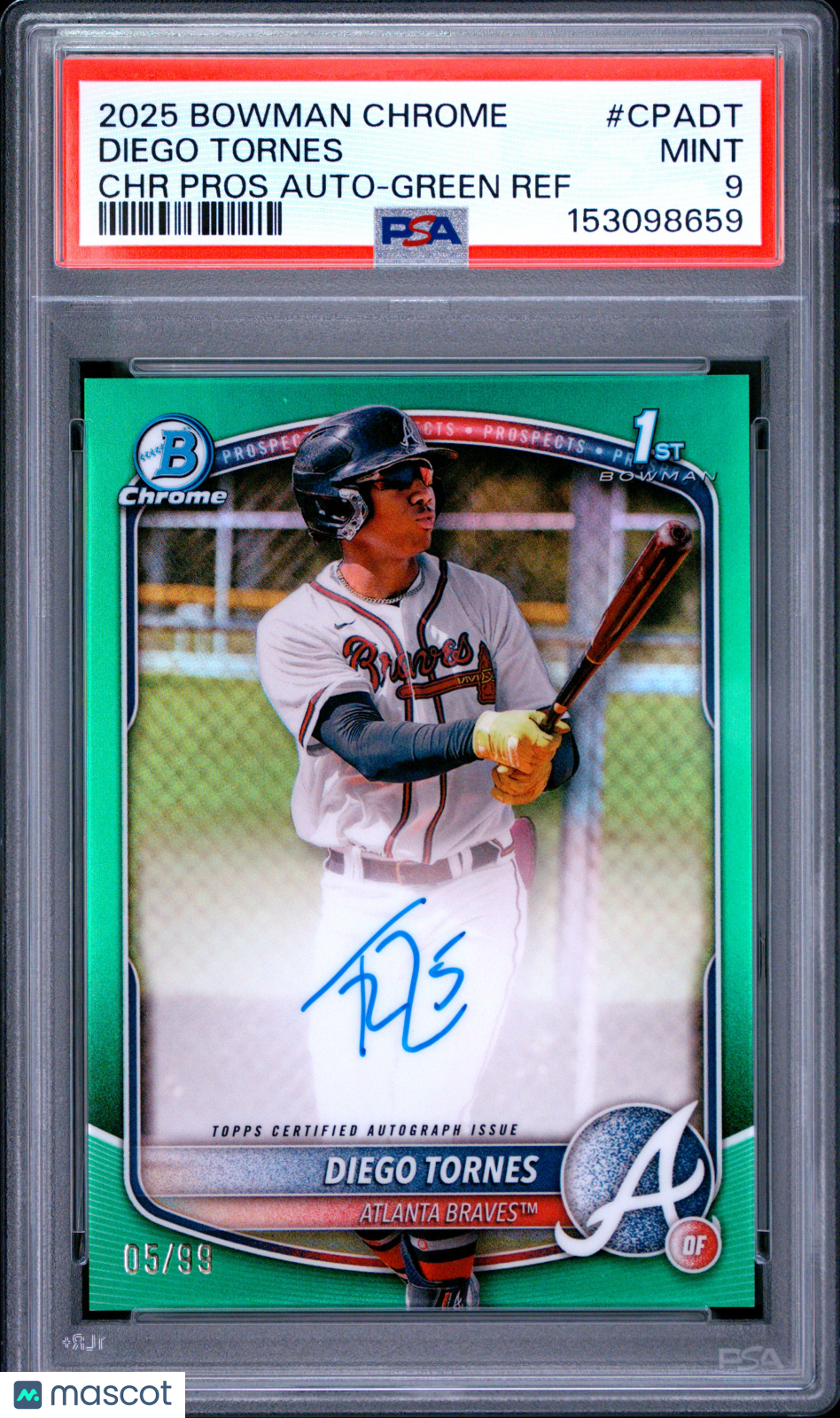 2025 Bowman Chrome Prospect Autographs Diego Tornes Green Ref PSA 9