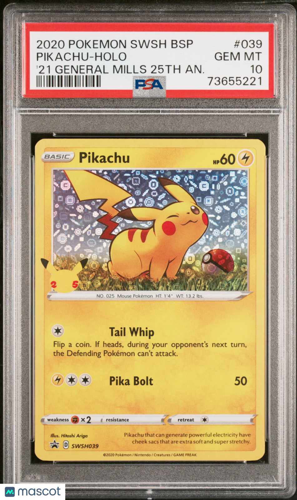 2020 Pokemon Black Star Promo Pikachu-Holo '21 General Mills 25th An. PSA 10