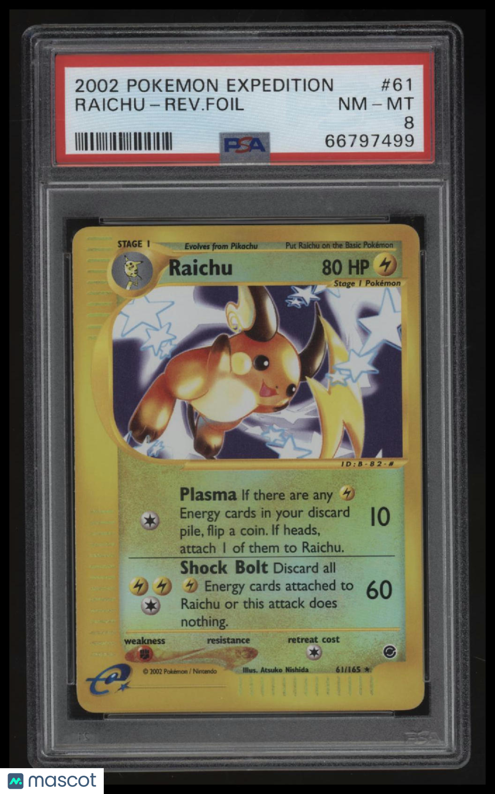 2002 Pokemon Expedition Raichu-Rev.Foil PSA 8